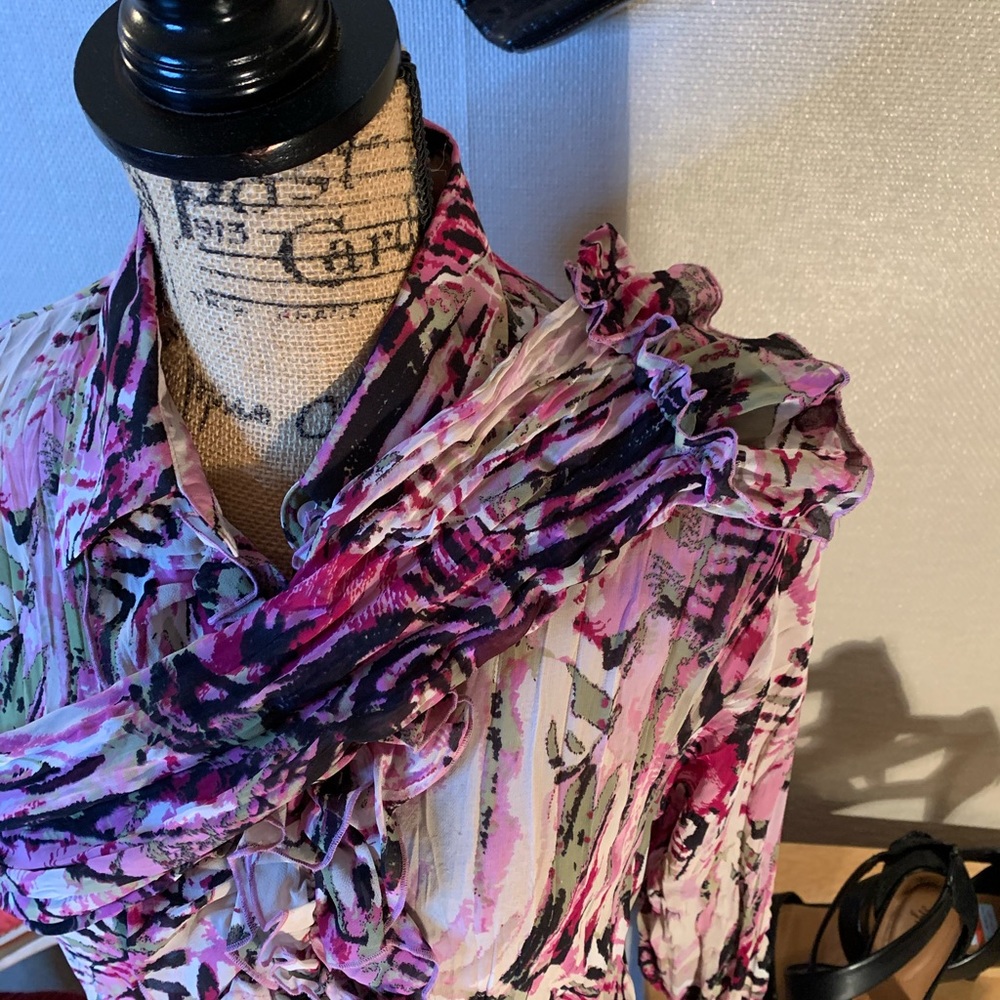 Le Caviar Ruffled Button Down Blouse - image 4